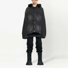 Denim-Jacke mit Kapuze und Knopfleiste im Bleached-Look «Black» 724653TNW541129