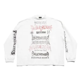 DIY-Metall-Langarm-T-Shirt, mittlere Passform «Weiss Schwarz Rot» 699191TPVO29065