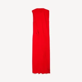 Drapiertes Damenkleid in Sonnenuntergangsrot