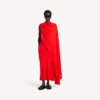 Drapiertes Damenkleid in Sonnenuntergangsrot