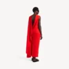 Drapiertes Damenkleid in Sonnenuntergangsrot