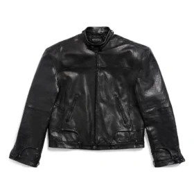 FW23 Dekonstruierte Zip-Up-Jacke «Black Soft Buffalo Skin» 768749TMS031000