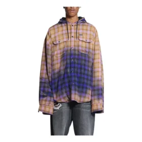 Gebleichtes kariertes Langarm-Hoodie «Purple Beige» 699223TMM095212