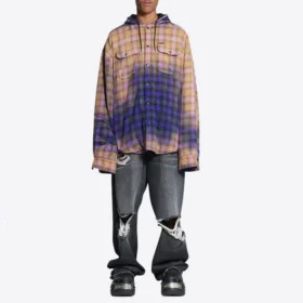 Gebleichtes kariertes Langarm-Hoodie «Purple Beige» 699223TMM095212