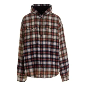 Gebleichtes kariertes Langarm-Hoodie-Shirt «Red White Black» 699223TMM059783