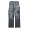 Gerade Denim-Hose mit Doodle-Print «Blue» 746986TOW664036