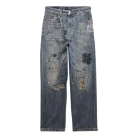 Gerade Denim-Hose mit Doodle-Print «Blue» 746986TOW664036