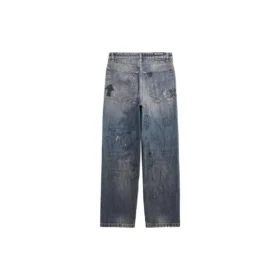 Gerade Denim-Hose mit Doodle-Print «Blue» 746986TOW664036