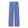 Gestreifte Baumwoll-Popeline-Hose mit weitem Bein «Blue» 583438TJM214800