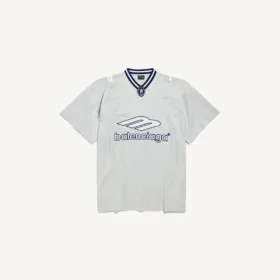 Herren 3b Fussball-T-Shirt mit V-Ausschnitt, Oversize, in Grau/Weiss