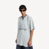 Herren 3b Fussball-T-Shirt mit V-Ausschnitt, Oversize, in Grau/Weiss Herren 3b Fussball-T-Shirt mit V-Ausschnitt, Oversize, in Grau/Weiss