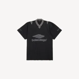 Herren-3b-Fussball-T-Shirt mit V-Ausschnitt, Oversize, in Schwarz/Anthrazit