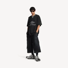 Herren-3b-Fussball-T-Shirt mit V-Ausschnitt, Oversize, in Schwarz/Anthrazit