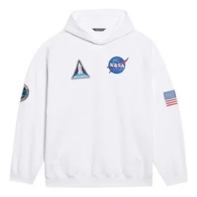 Herren Balenciaga x NASA FW21 Crossover-Logo Baumwolle Classic Kapuzenpullover, locker geschnitten, langärmelig, weiss 651799TKVD89040