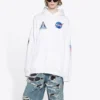 Herren Balenciaga x NASA FW21 Crossover-Logo Baumwolle Classic Kapuzenpullover, locker geschnitten, langärmelig, weiss 651799TKVD89040