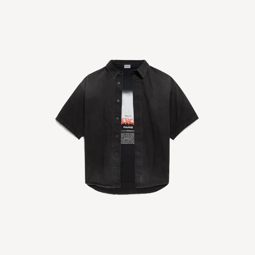 Herren-Denim-Hybrid-Kurzarmhemd «The Door» in Schwarz Herren-Denim-Hybrid-Kurzarmhemd «The Door» in Schwarz
