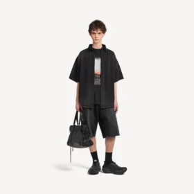 Herren-Denim-Hybrid-Kurzarmhemd «The Door» in Schwarz