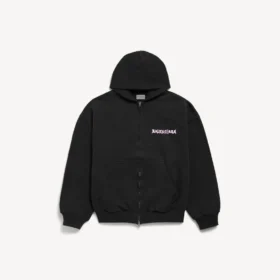 Herren-Hoodie «DIY Balenciaga Back» mit Reissverschluss und regulärer Passform in Schwarz