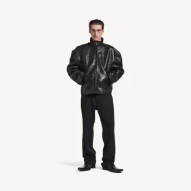 Herren-Jacke aus Lammfell mit Reissverschluss in Schwarz
