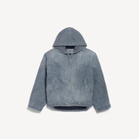 Herren-Kapuzenjacke aus Denim mit Stickerei in Dunkelblau