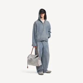 Herren-Kapuzenjacke aus Denim mit Stickerei in Dunkelblau