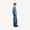 Herren-Motorradjacke aus Squeeze-Denim in Dunkelblau