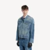 Herren-Motorradjacke aus Squeeze-Denim in Dunkelblau