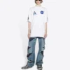 Herren-Pullover Balenciaga x NASA Crossover FW21, locker sitzend, Rundhalsausschnitt, kurze Ärmel, weiss 651795TKVD79040