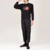 Herren-Shirt mit Balenciaga-Logo-Muster, Rundhalsausschnitt, lange Ärmel, schwarz 583258TIV801000