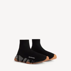 Herren-Sneaker «Speed 2.0» mit vollständig transparenter Sohle aus recyceltem Strick in Schwarz/Orange