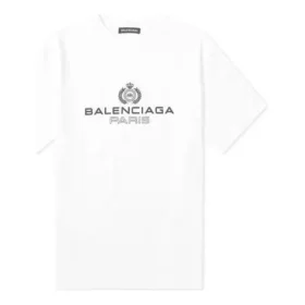Herren-T-Shirt von Balenciaga mit «BB Paris»-Aufdruck, Rundhalsausschnitt, kurze Ärmel, Retro-Version, weiss 594579TGV609000