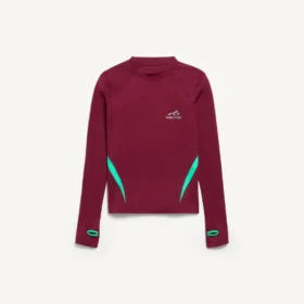 Herren-Techwear-Langarm-Top in Burgunderrot/Aqua