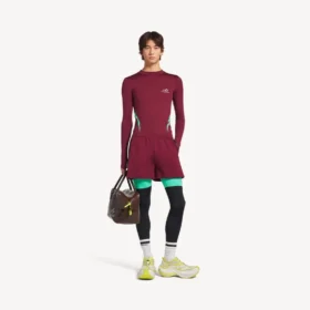 Herren-Techwear-Langarm-Top in Burgunderrot/Aqua