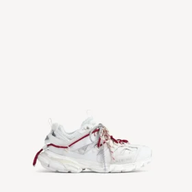 Damen-Track-Sneaker mit Schnürung in Weiss/Rot/Grau/Schwarz