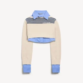 Hybrid-Pullover für Damen in Marineblau/Weiss