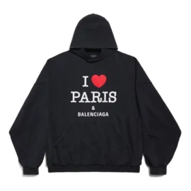 I Love Paris Balenciaga Hoodie, weite Passform «Black Faded» 803265TRVM61041