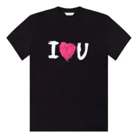 I Love U-Aufdruck Kurzarm-T-Shirt Schwarz 612965TJVL51070