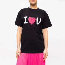 I Love U-Aufdruck Kurzarm-T-Shirt Schwarz 612965TJVL51070