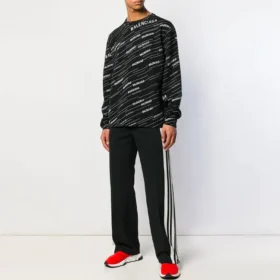 Jacquard-Logo-Pullover mit Rundhalsausschnitt «Black» 555381T15241070