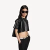 Kropptes Damen-T-Shirt mit Schleppe in Schwarz