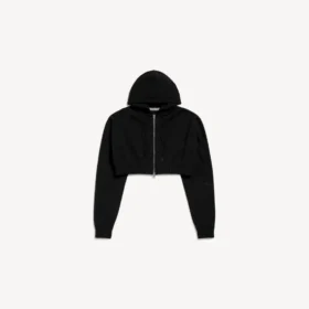 Kürzer Techwear-Hoodie mit Reissverschluss für Damen in Schwarz