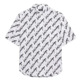 Kurzarm-Shirt mit durchgehendem Kritzelmuster «Weiss Schwarz» 681702TLLJ49040