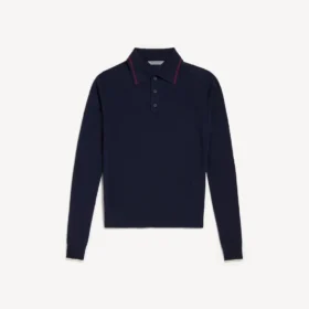 Langärmliges Strick-Poloshirt für Herren in Marineblau