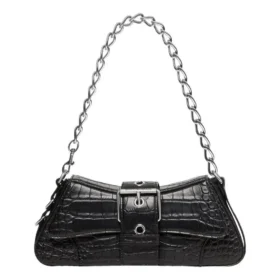 Lindsay Kleine Schultertasche mit Krokodilprägung «Schwarz» 701141210C91000