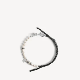 Malibu-Perlenarmband/Halsband in Schwarz/Weiss/Glänzendem Silber
