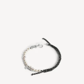 Malibu-Perlenarmband/Halsband in Schwarz/Weiss/Glänzendem Silber