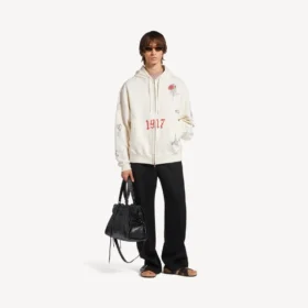 Oversize-Hoodie mit Reissverschluss für Herren in Creme