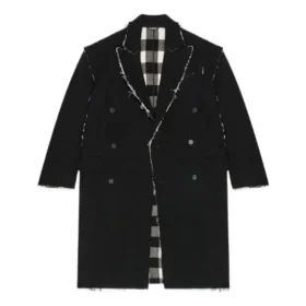 Oversize-Mantel mit Buffalo-Karomuster und unversäuberten Kanten «Black White» 704487TMU181070