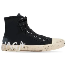 Paris High-Top-Sneaker «Schwarze, zerrissene Baumwolle und weisser Gummi mit Graffiti» 688752W3RR41099