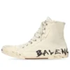 Paris High-Top-Sneaker «Weisse, abgenutzte Baumwolle und weisses Gummi mit Graffiti» 688752W3RR49010